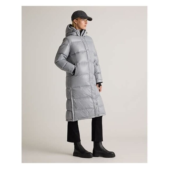 QUINCE Responsible Down Quilted Puffer Hooded Long Jacket FEATHER GRAY SZ L NWT - Picture 2 of 10